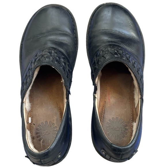 UGG Anila Black Leather Wool Lined Slip On Clog Size 9 - Picture 9 of 11